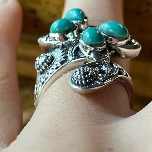 Sierra Nevada Turquoise Sterling Silver Butterfly Sunflower Ring Size 6 - Picture 2 of 9